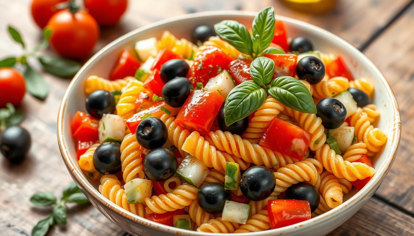 pasta salad with black olives